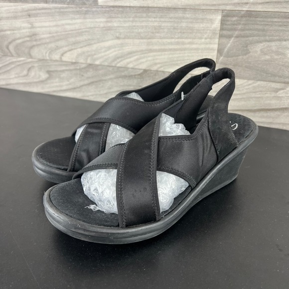 Skechers Shoes - Skechers Cali Rumblers Sandals Women 9 Black Wedge Slingback Memory Foam Classic